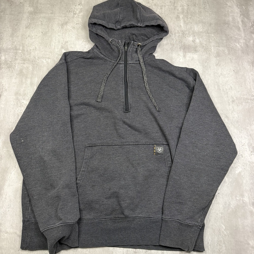 Ariat Rebar Hoodie Mens M Workwear Pullover Sweatshirt Fleece Half Zip Gray